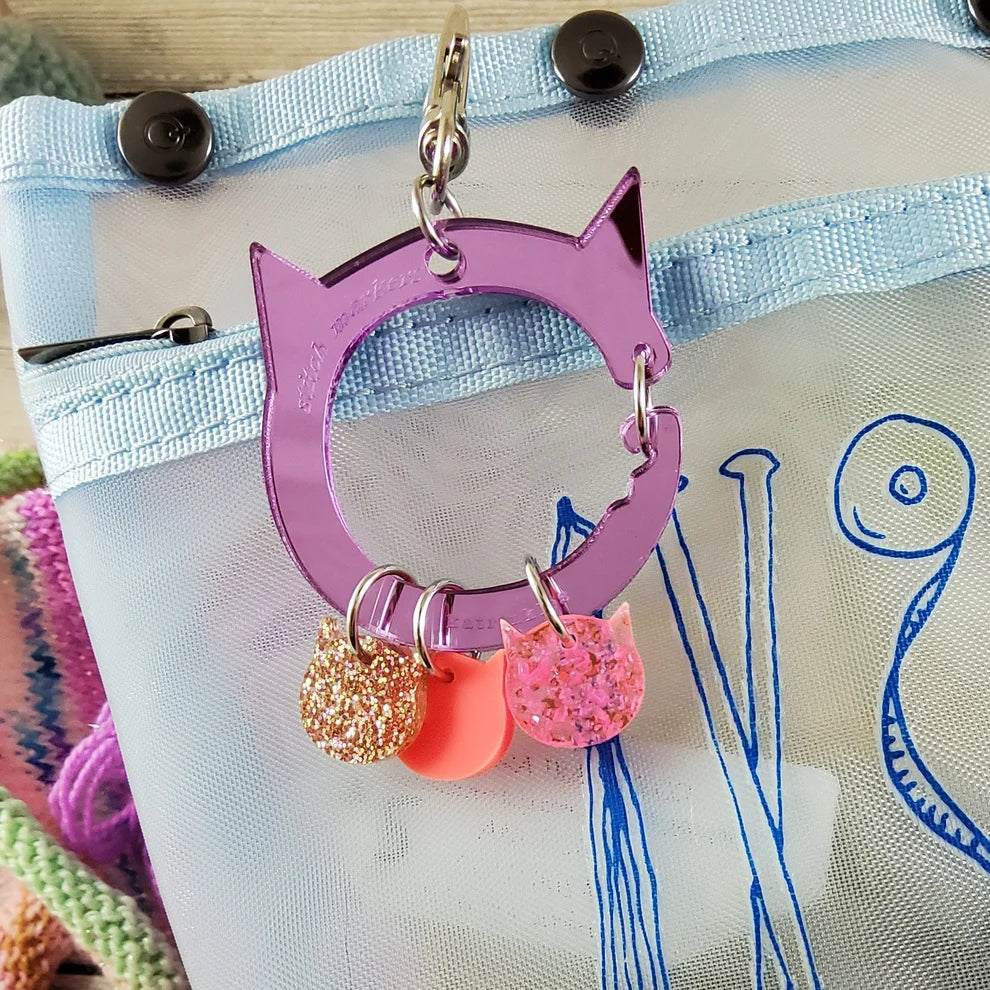 Katrinkles Cat Stitch Marker Holder Bag Charm - Lavender Mirror Acrylic