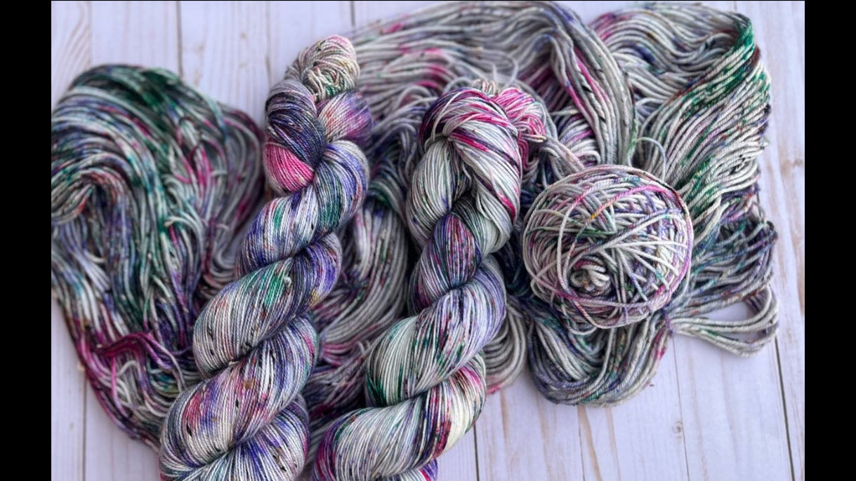 Multicolored skeins of yarn on a wooden surface