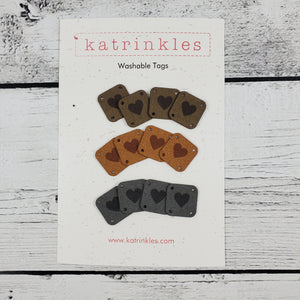 Katrinkles Solid Heart Square Tags - Faux Suede
